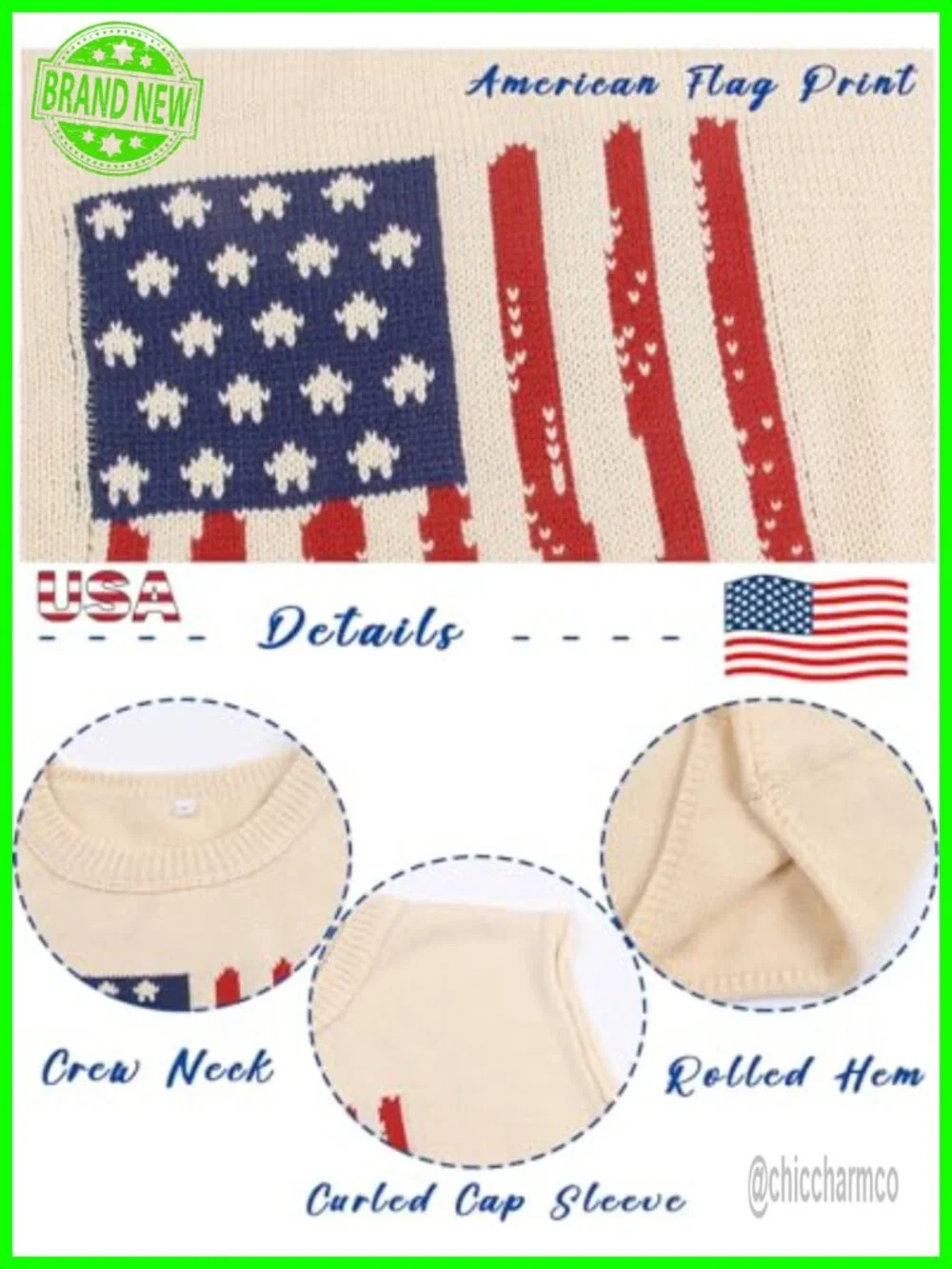 Cap Sleeve Sweater Vest Casual Tank Top Summer Patriotic Knit Pullover